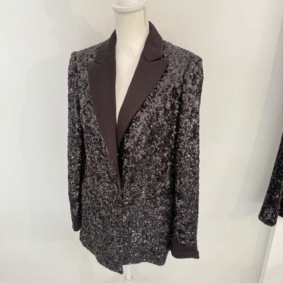 Alice & Olivia Breann Sequin Fitted Black Blazer Evening Cocktail - Picture 4 of 7